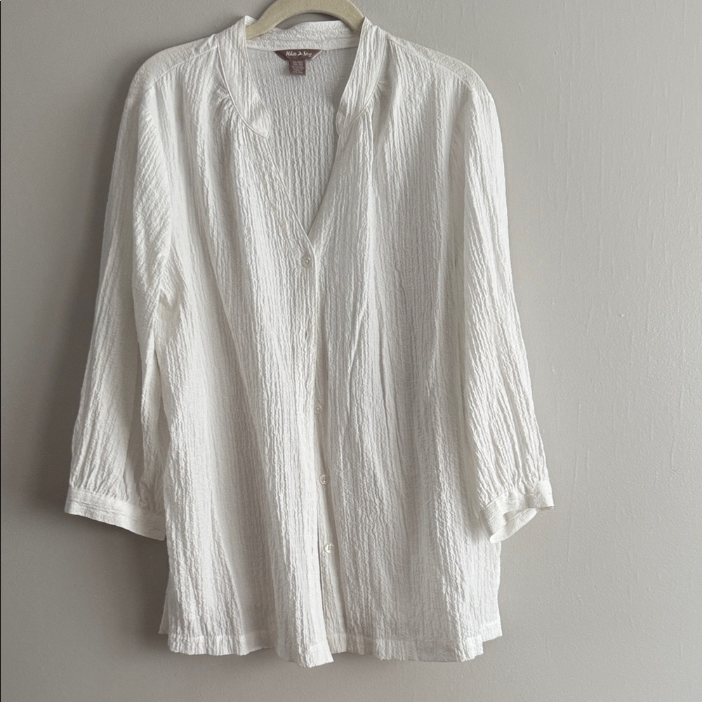 A beautiful white blouse... you can wash it and wear it without ironing.